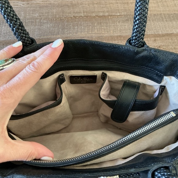 Cole Haan Genevieve Leather Weave Large Tote Bag Suede Interior - Picture 11 of 14